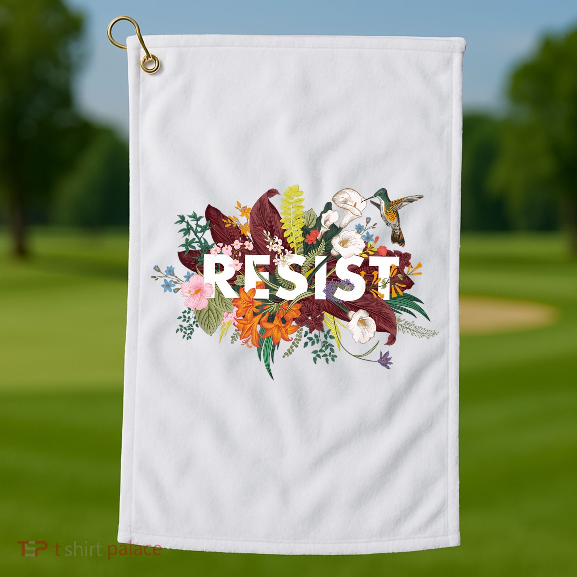 Resist Floral Anti Trump Political Protest Golf Towel