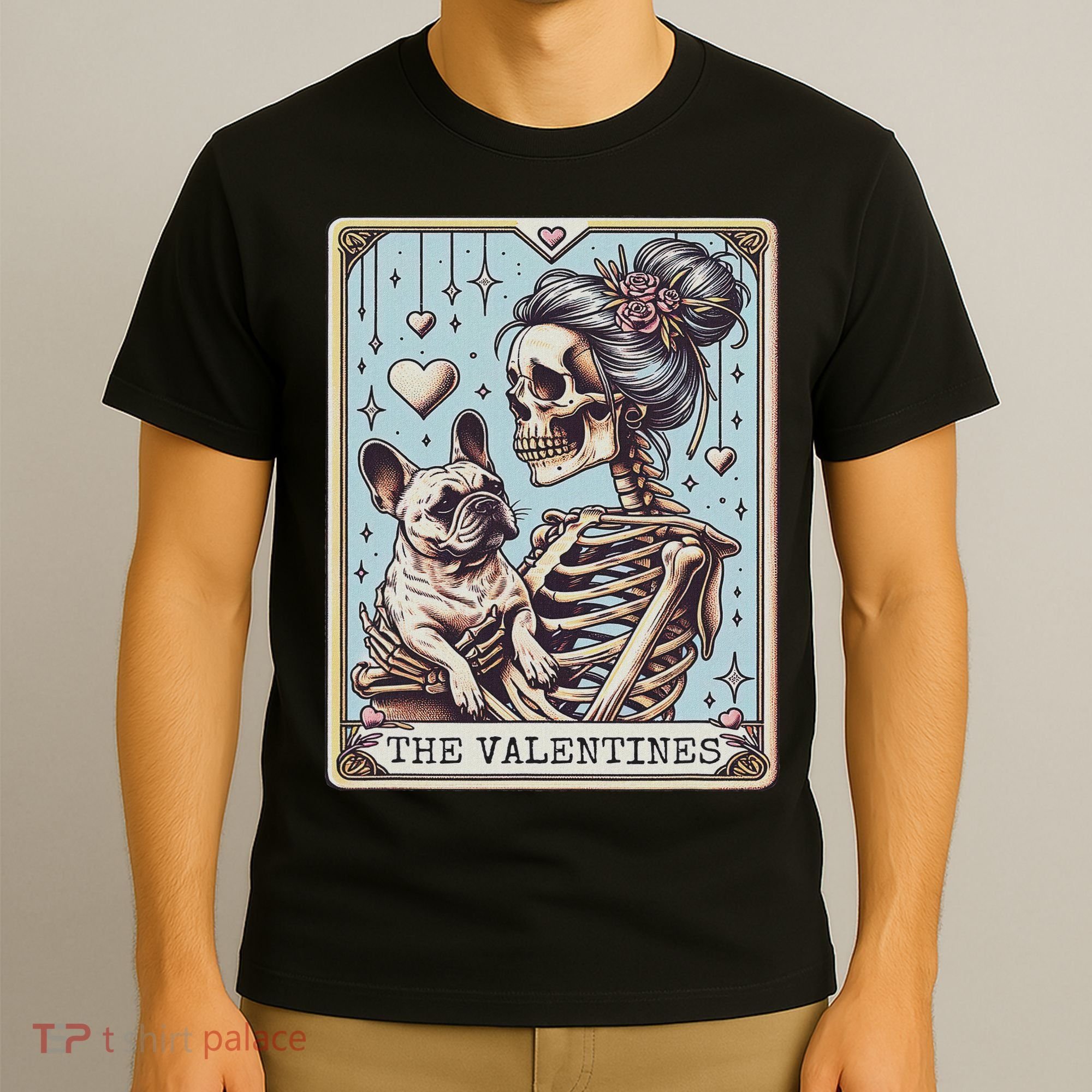 Retro French Bulldog Valentine's Day Frenchie Mom Tarot Card T-Shirt