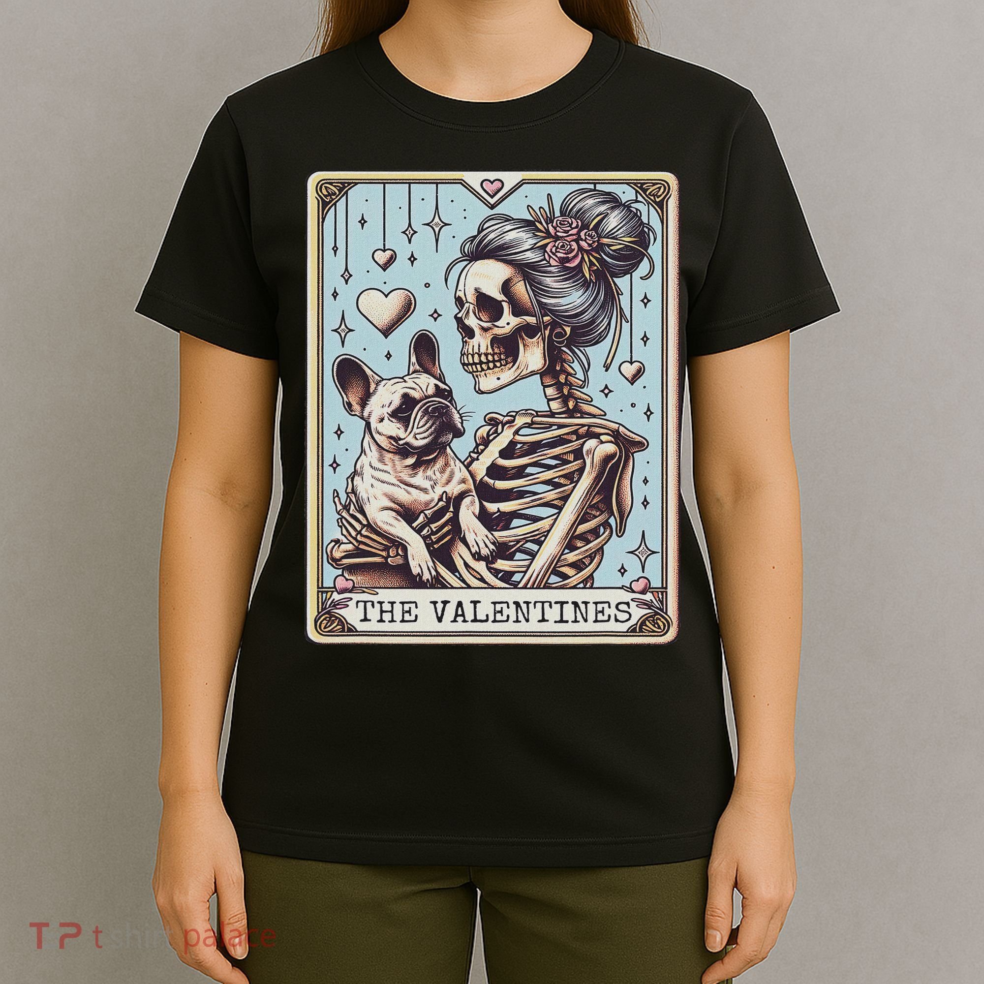 Retro French Bulldog Valentine's Day Frenchie Mom Tarot Card T-Shirt