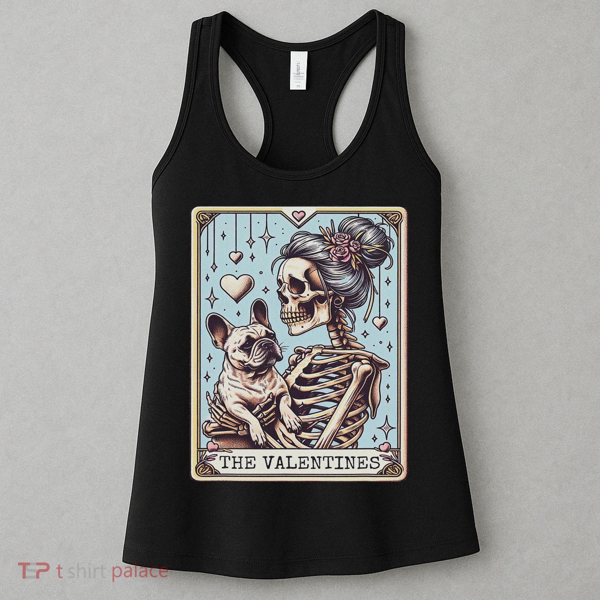 Retro French Bulldog Valentine's Day Frenchie Mom Tarot Card Women's Tank Top