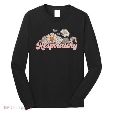 Retro Flower Butterfly Respiratory Therapy Rt Therapist Long Sleeve Shirt