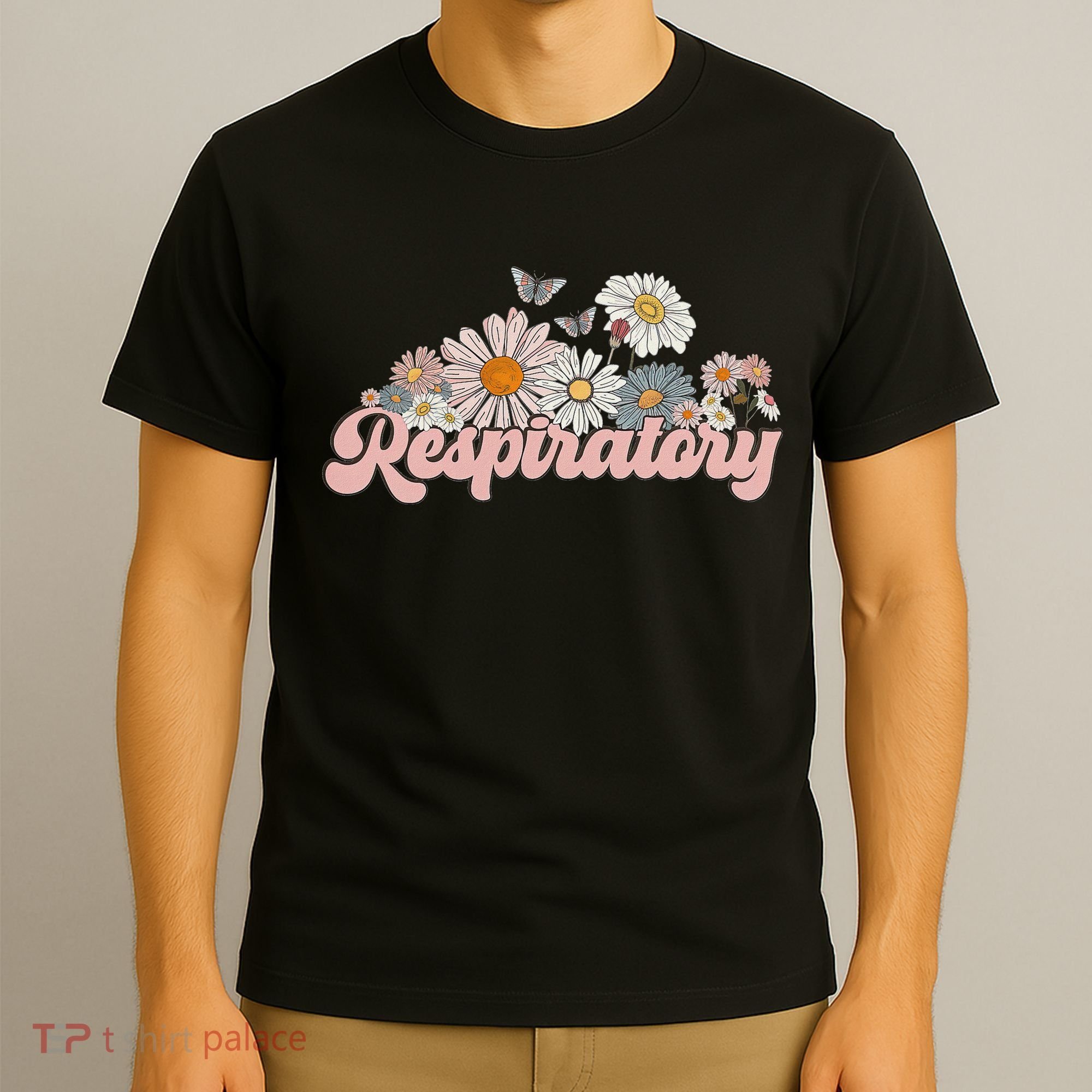 Retro Flower Butterfly Respiratory Therapy Rt Therapist T-Shirt