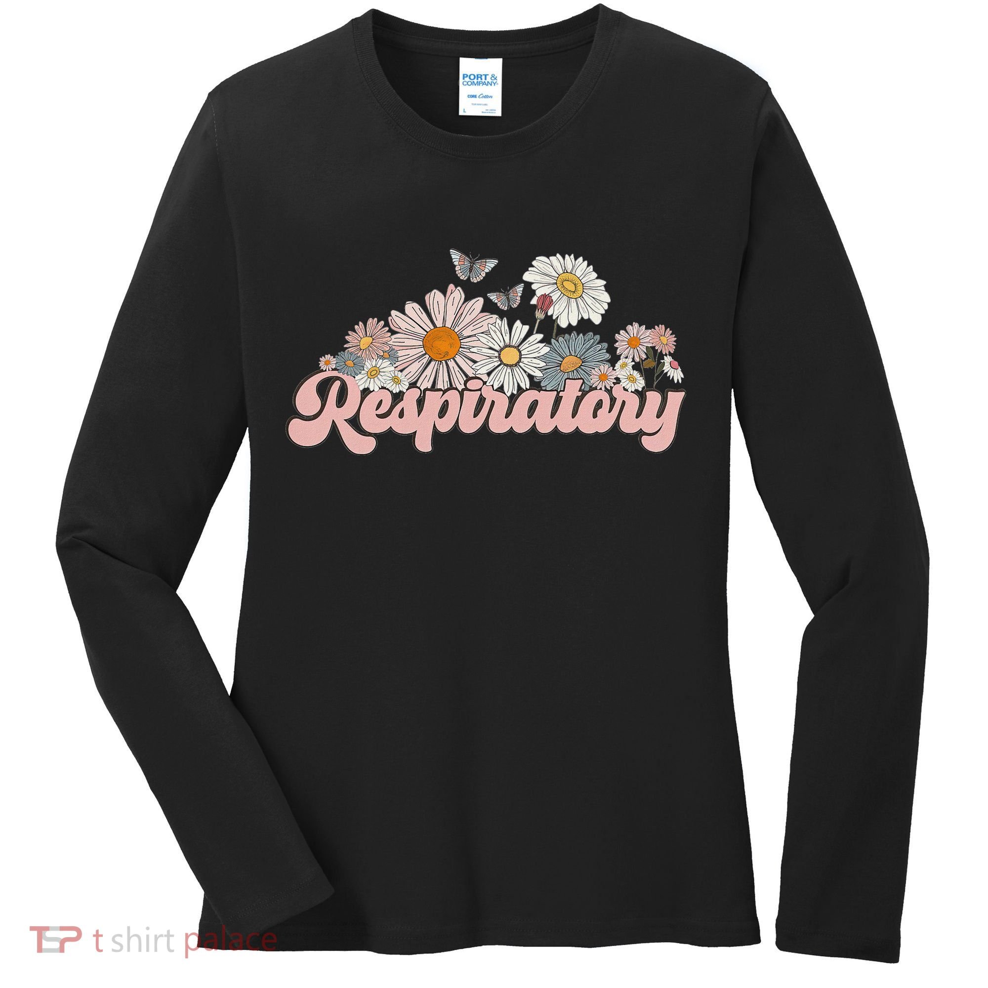 Retro Flower Butterfly Respiratory Therapy Rt Therapist Women's Long Sleeve Shirt