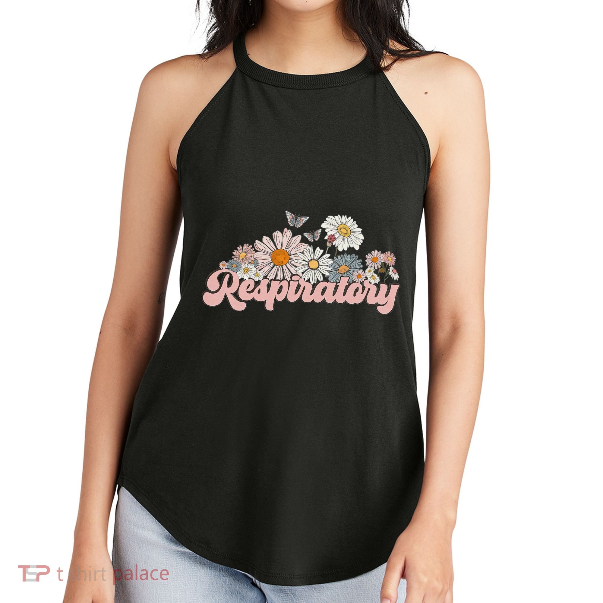 Retro Flower Butterfly Respiratory Therapy Rt Therapist Women's Perfect Tri Rocker Tank