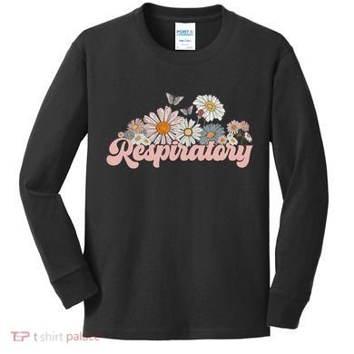 Retro Flower Butterfly Respiratory Therapy Rt Therapist Kids Long Sleeve Shirt