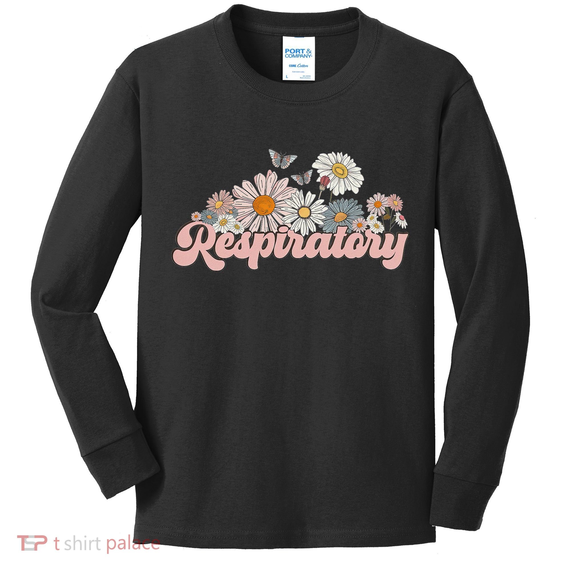 Retro Flower Butterfly Respiratory Therapy Rt Therapist Kids Long Sleeve Shirt