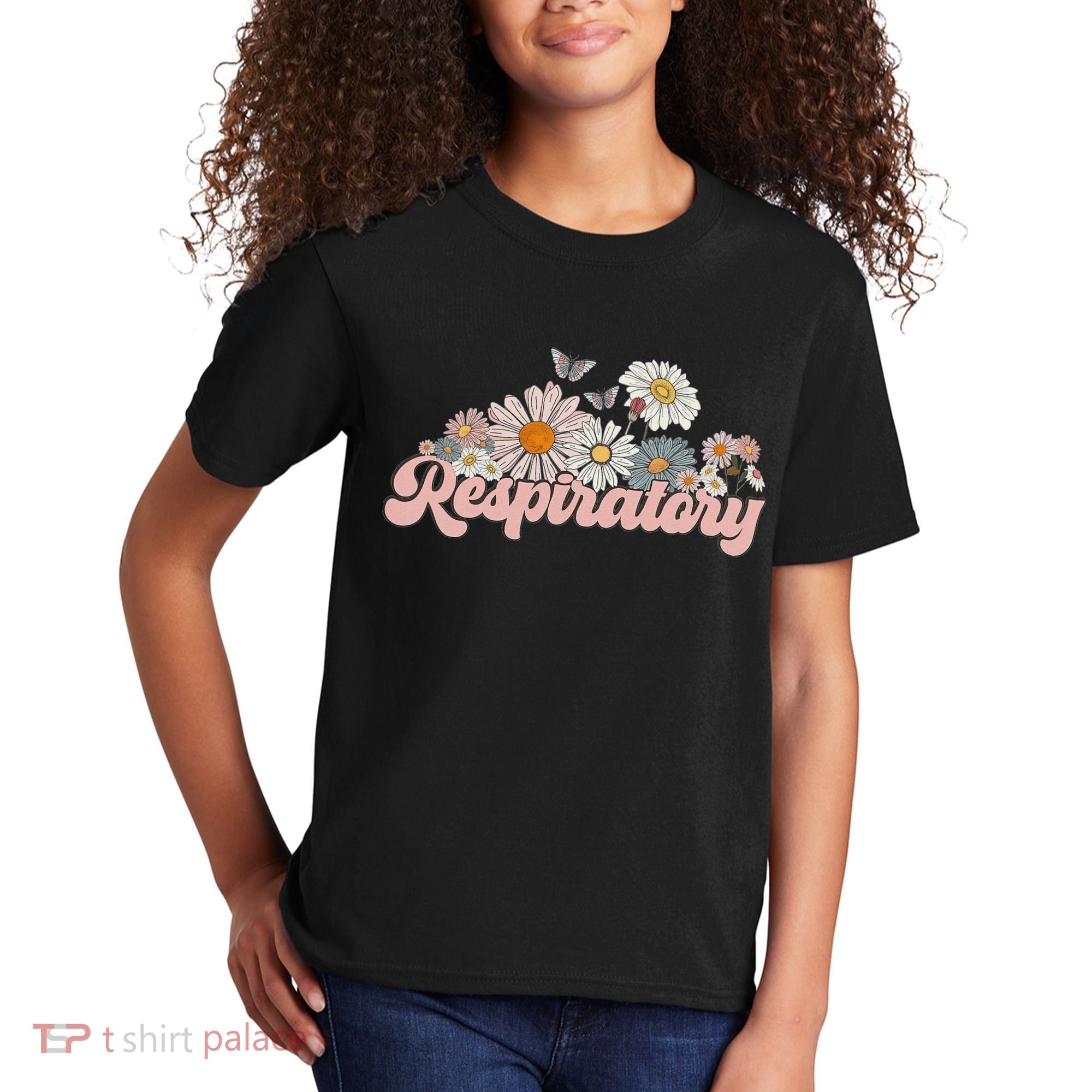 Retro Flower Butterfly Respiratory Therapy Rt Therapist Kids T-Shirt