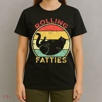 Rolling Fatties Cat Retro Vintage Funny Fat Kitten Saying T-Shirt thumb 4