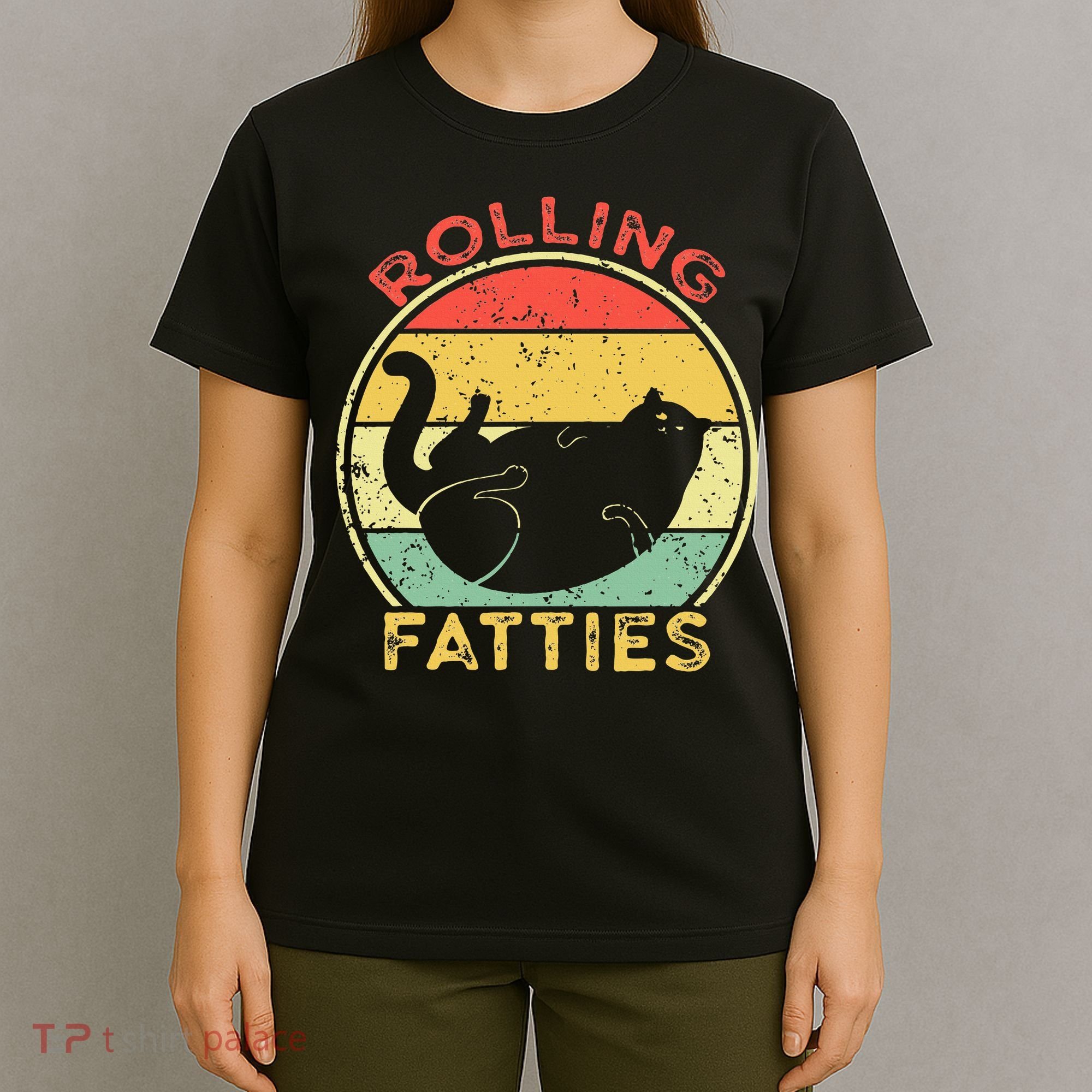 Rolling Fatties Cat Retro Vintage Funny Fat Kitten Saying T-Shirt