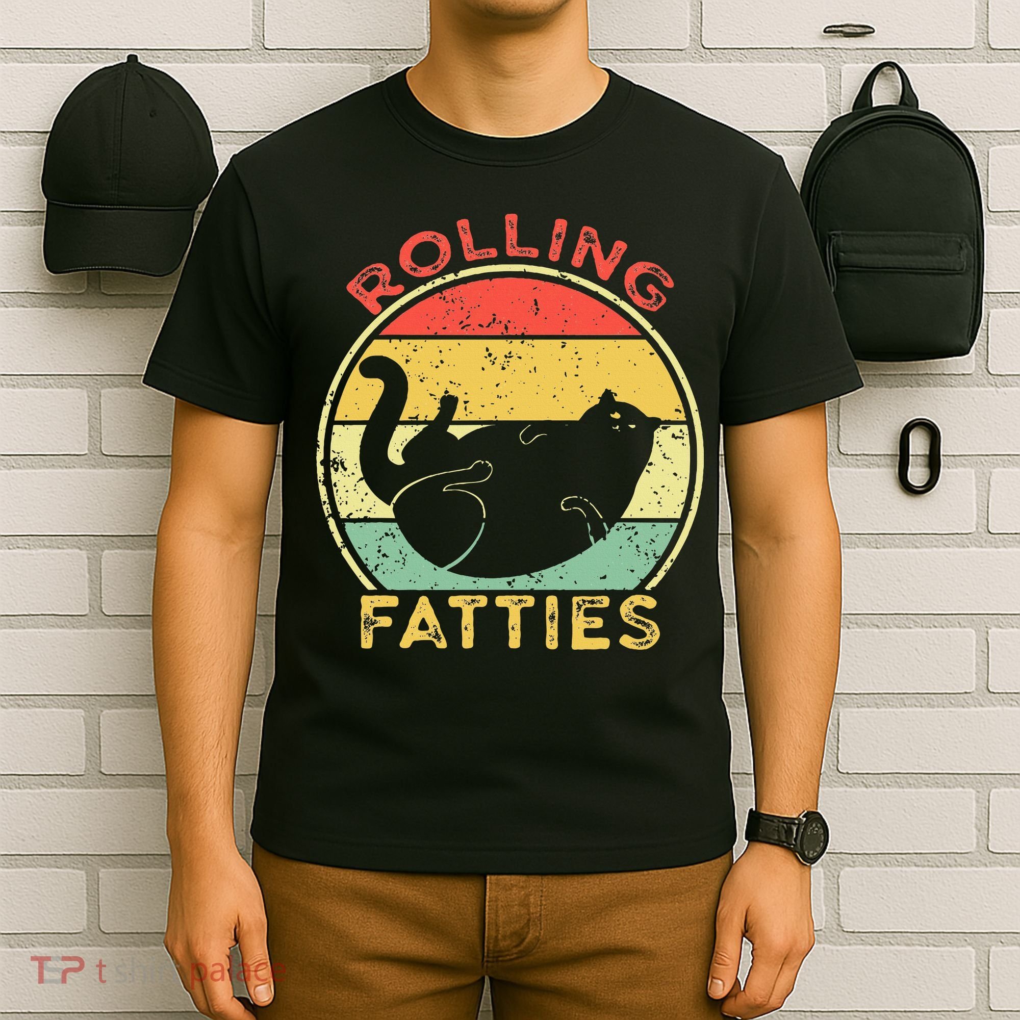 Rolling Fatties Cat Retro Vintage Funny Fat Kitten Saying T-Shirt
