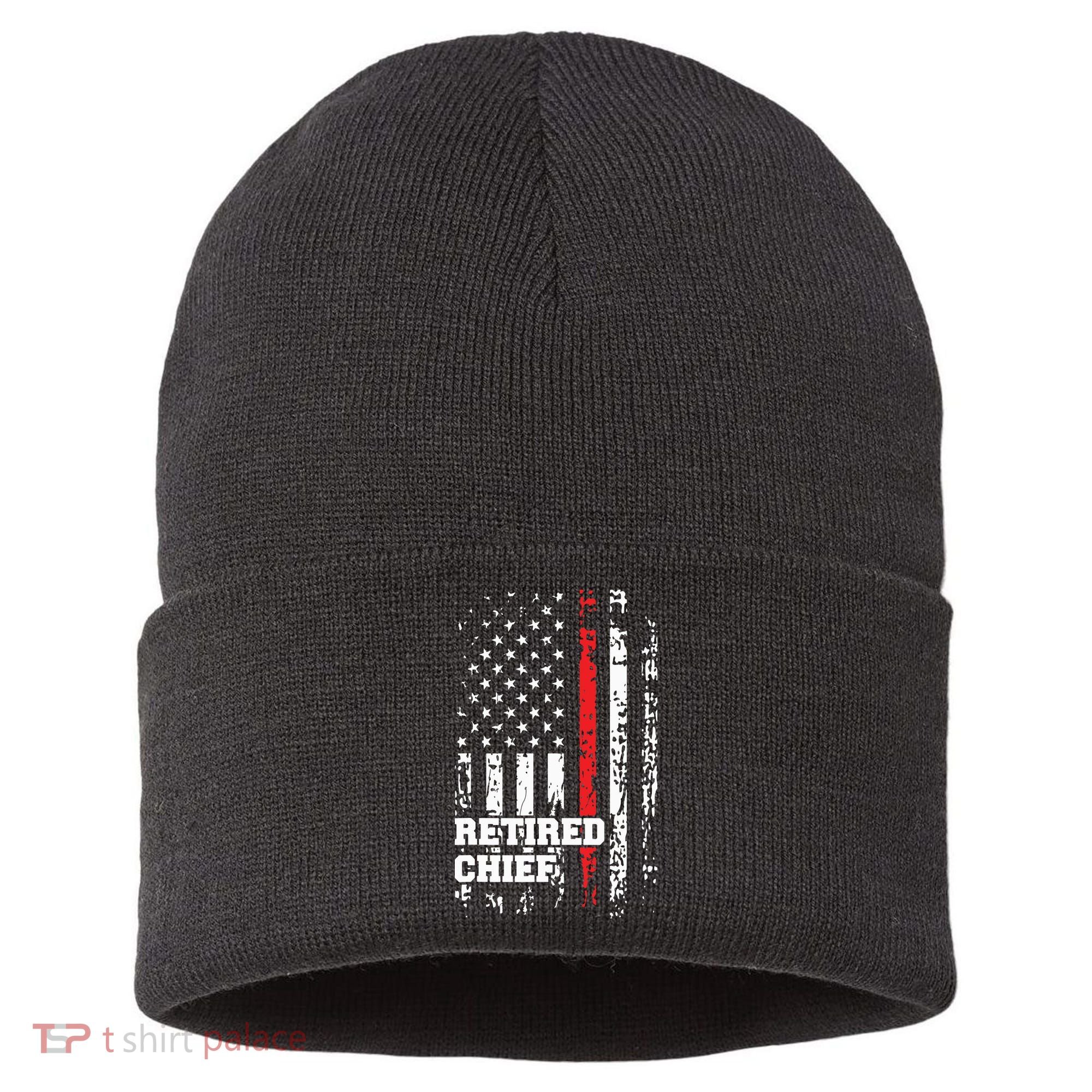 Retired Fire Chief Shirts Firefighter Rank Retirement Gift Sustainable Knit Beanie