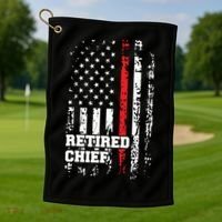 Retired Fire Chief Shirts Firefighter Rank Retirement Gift Golf Towel thumb 1