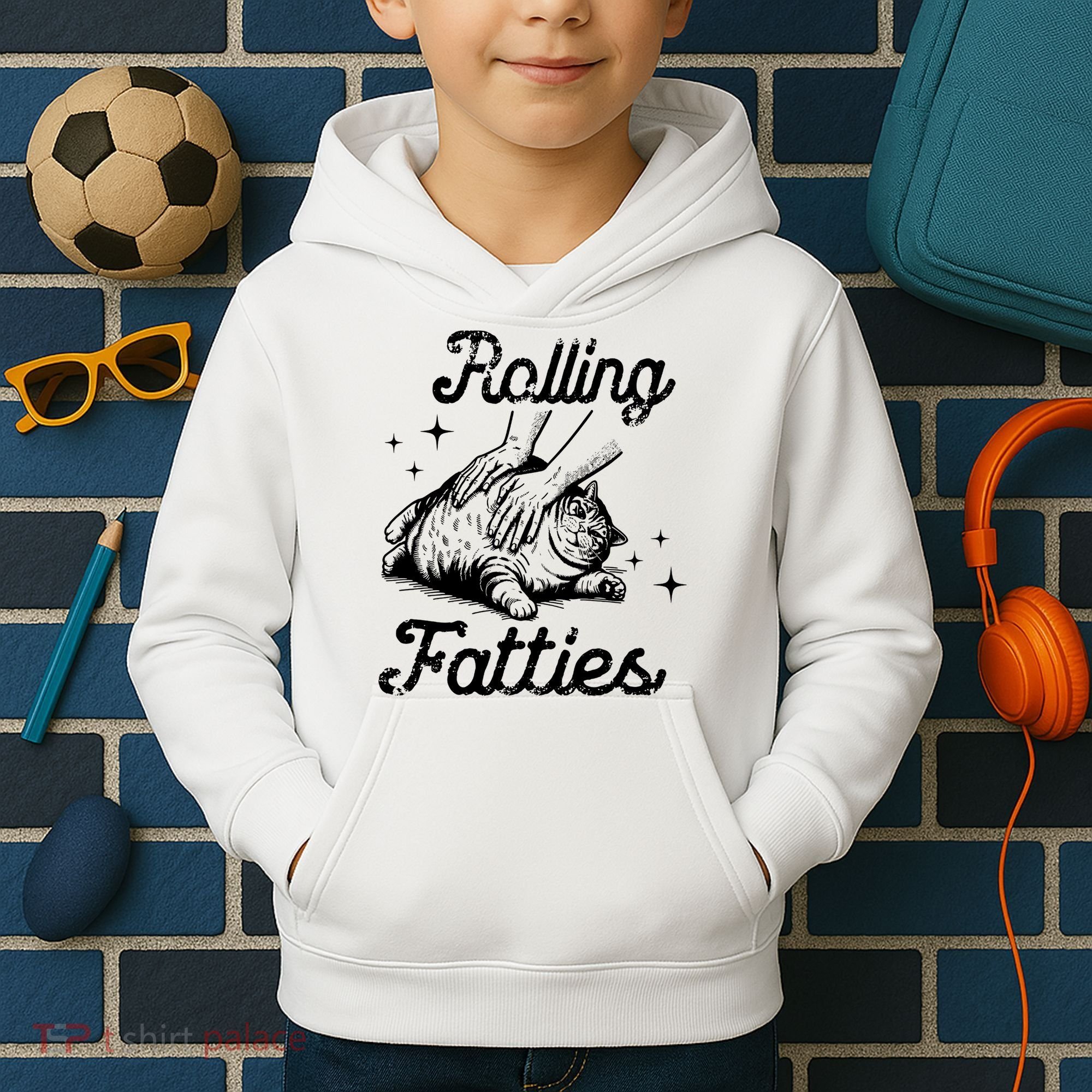 Rolling Fatties Cat Funny Kids Hoodie