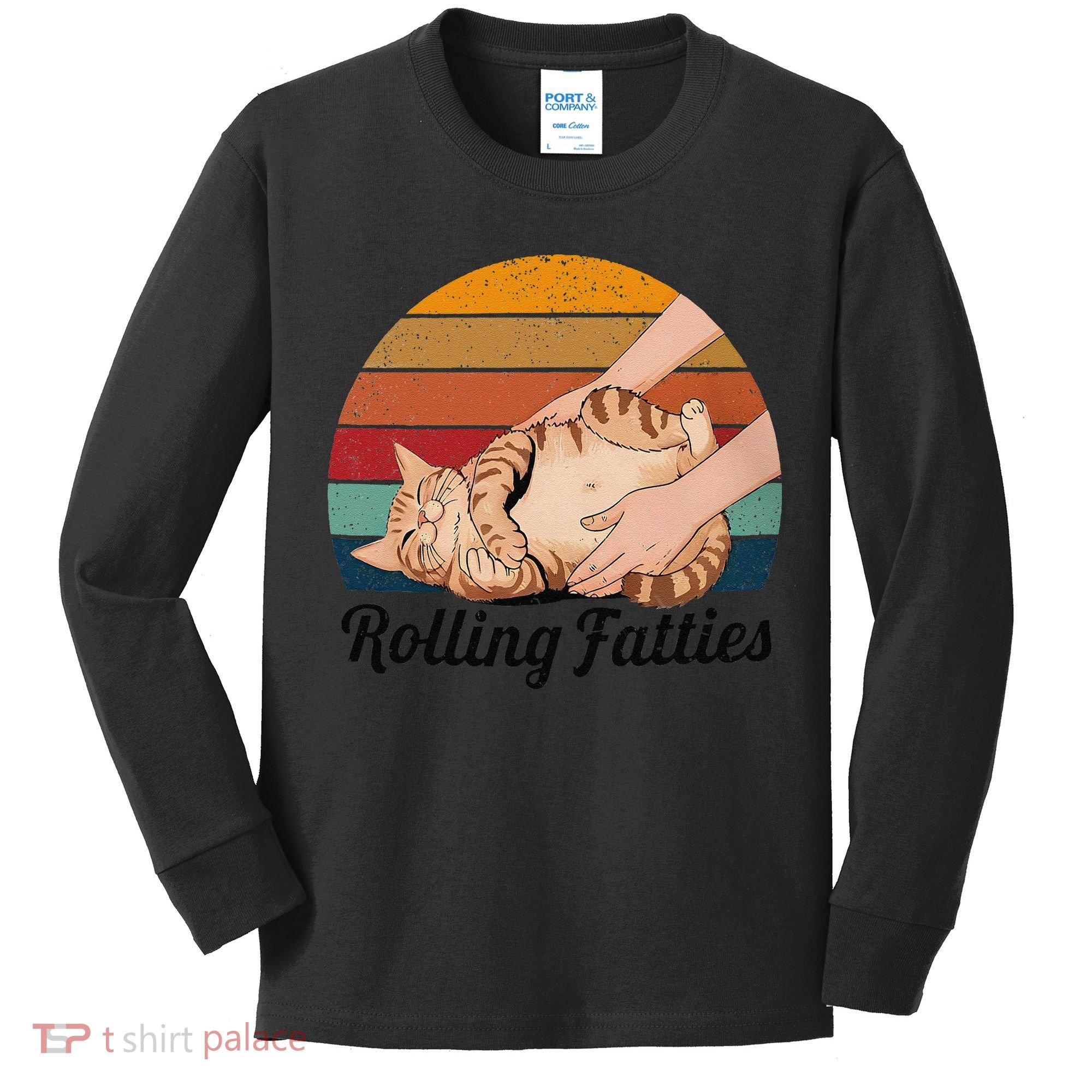Rolling Fatties Cat Lover Humor Pet Cat Kitten Owner Kids Long Sleeve Shirt