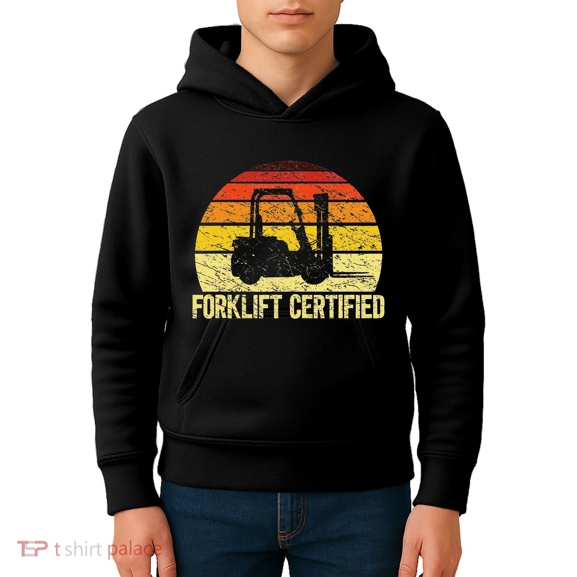 Retro Forklift Certified Forklift Operator Lift Truck Driver Kids Hoodie