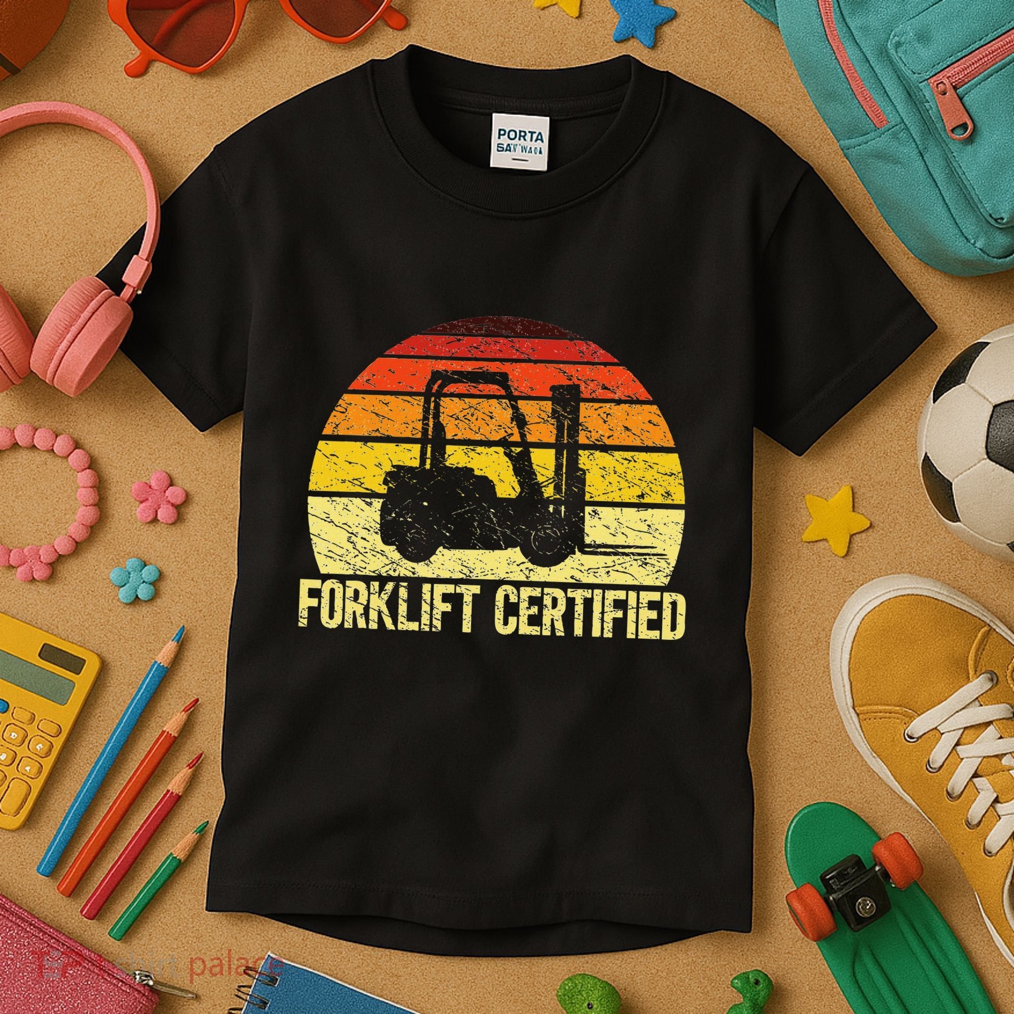 Retro Forklift Certified Forklift Operator Lift Truck Driver Kids T-Shirt