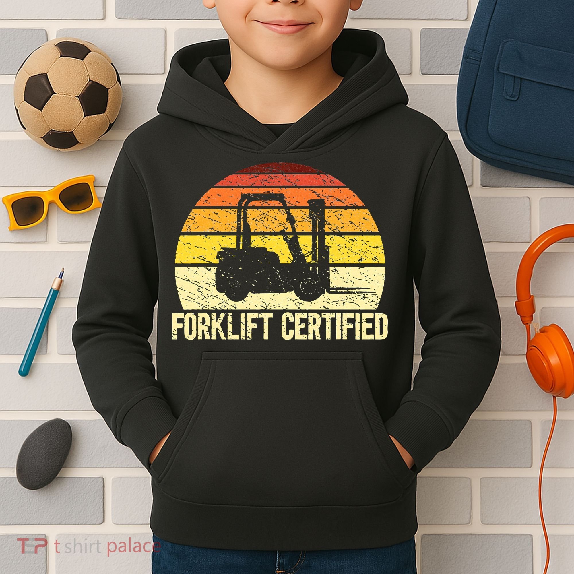 Retro Forklift Certified Forklift Operator Lift Truck Driver Kids Hoodie