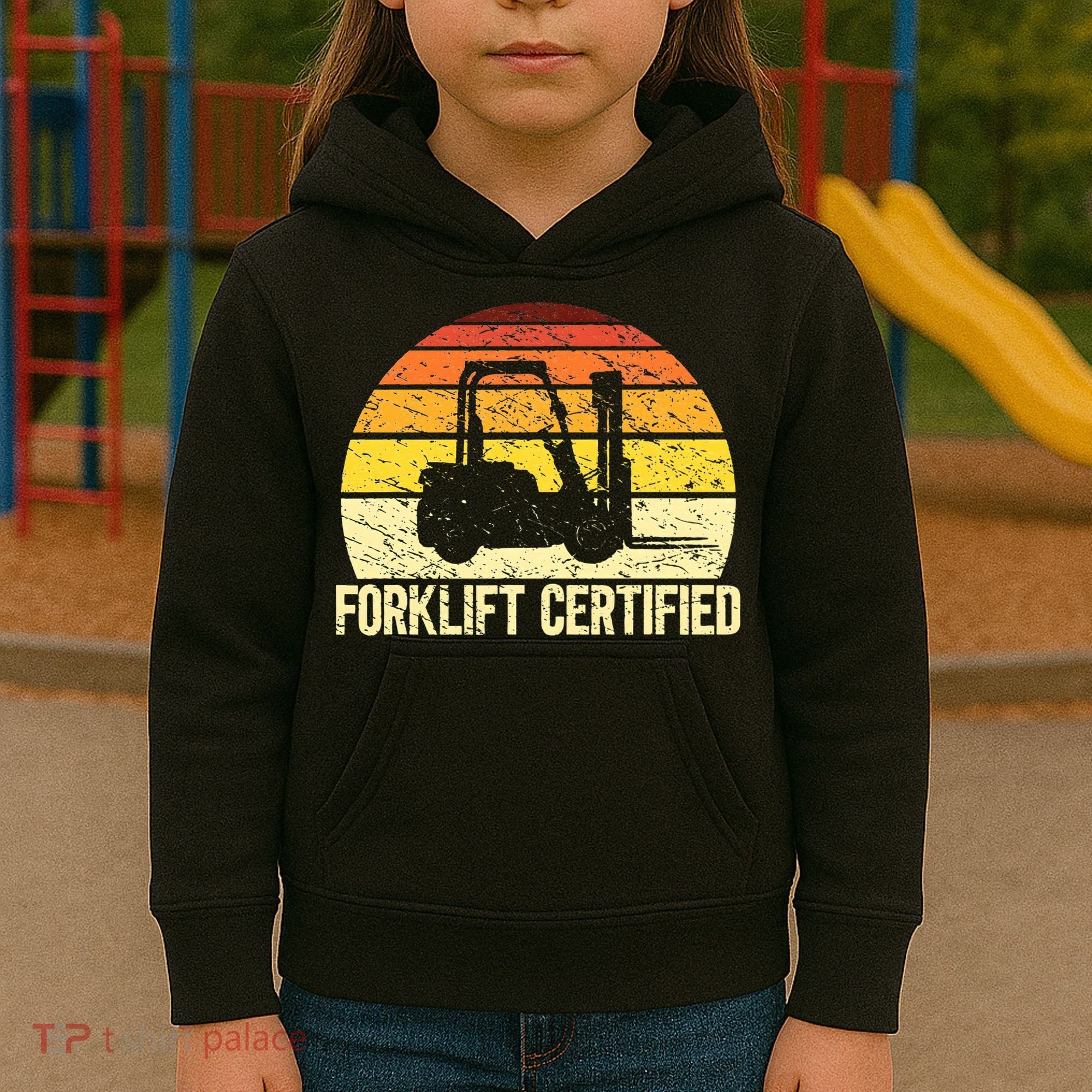 Retro Forklift Certified Forklift Operator Lift Truck Driver Kids Hoodie