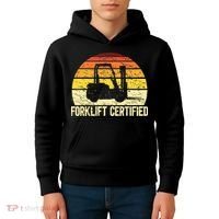 Retro Forklift Certified Forklift Operator Lift Truck Driver Kids Hoodie thumb 4