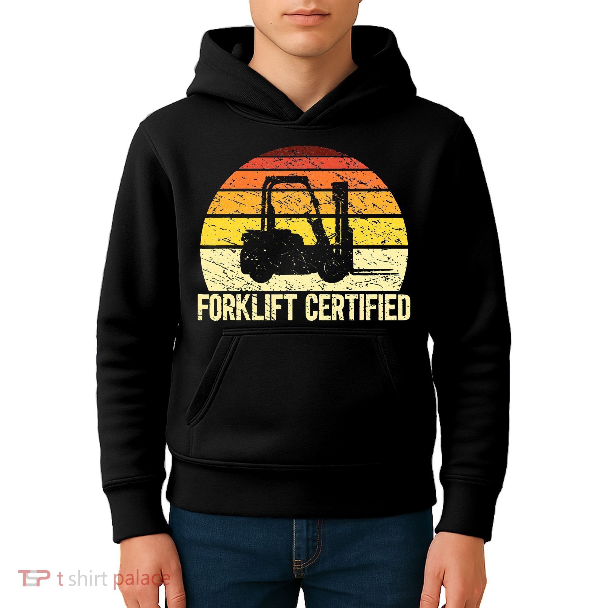 Retro Forklift Certified Forklift Operator Lift Truck Driver Kids Hoodie