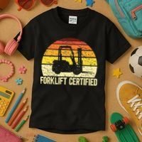 Retro Forklift Certified Forklift Operator Lift Truck Driver Kids T-Shirt thumb 3