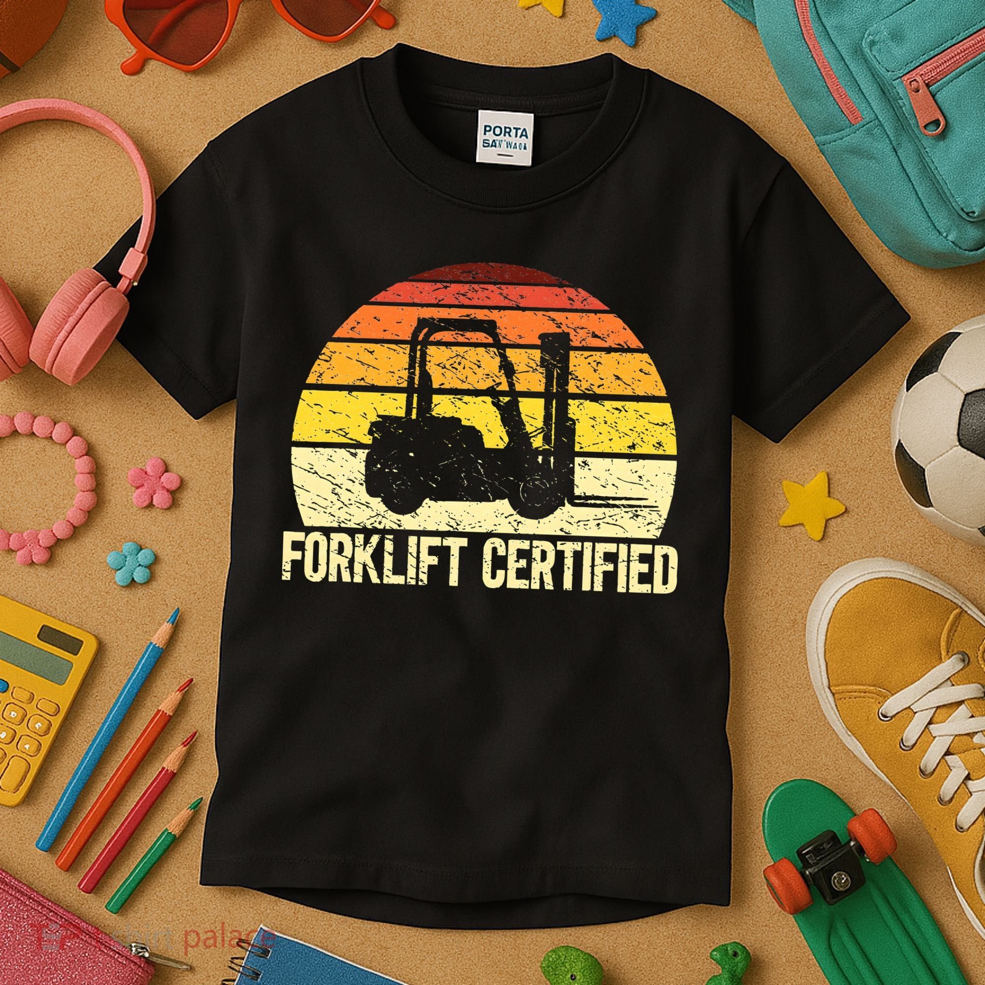 Retro Forklift Certified Forklift Operator Lift Truck Driver Kids T-Shirt