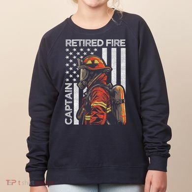 Retired Fire Captain Firefighter Retirement American Flag Women's Sweatshirt