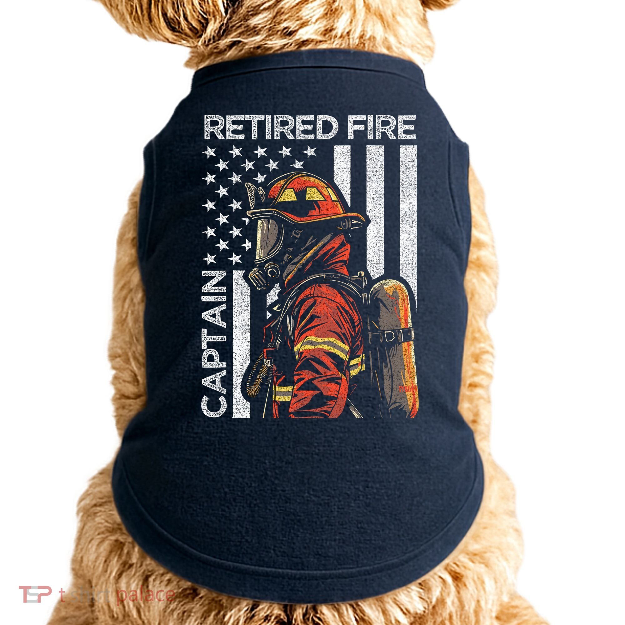 Retired Fire Captain Firefighter Retirement American Flag Doggie Tank