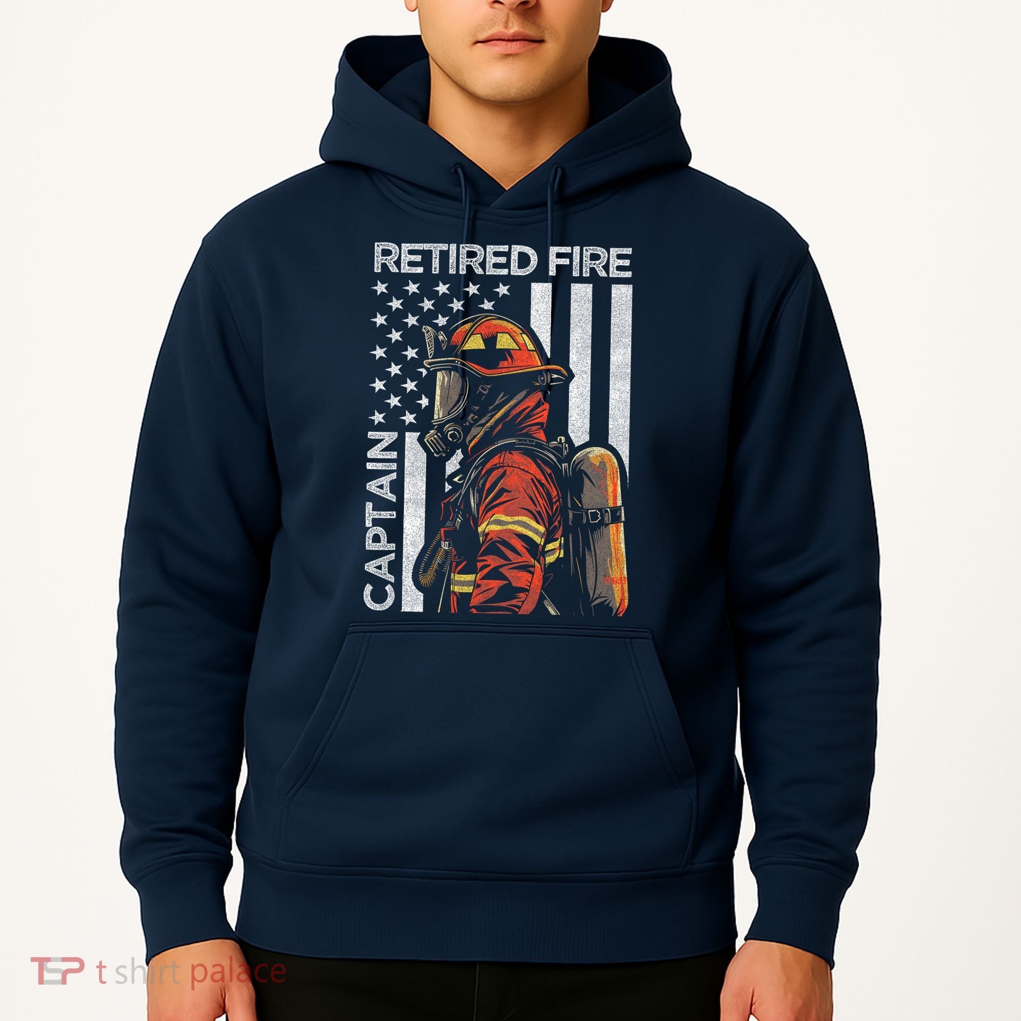 Retired Fire Captain Firefighter Retirement American Flag Hoodie
