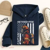 Retired Fire Captain Firefighter Retirement American Flag Hoodie thumb 4