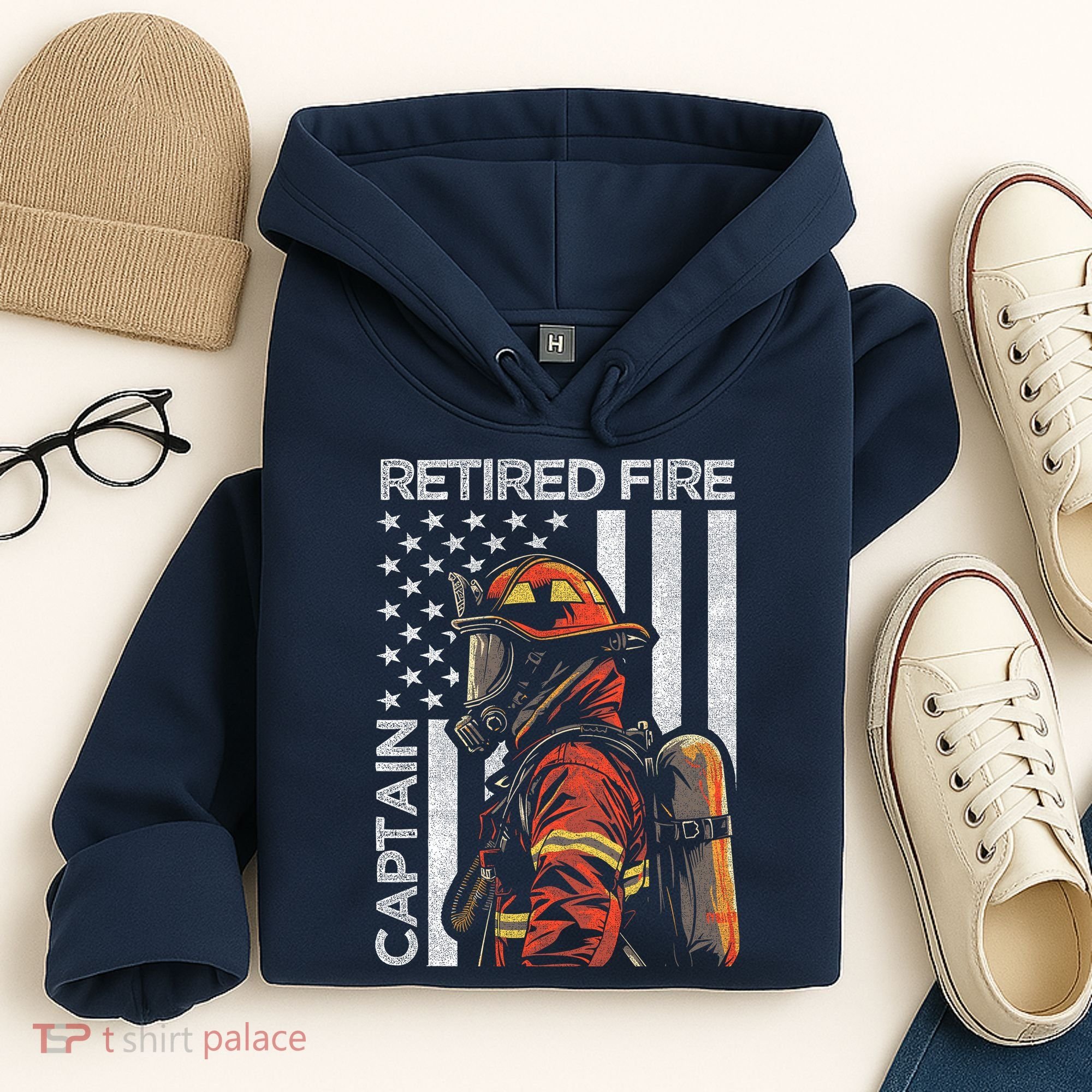 Retired Fire Captain Firefighter Retirement American Flag Hoodie