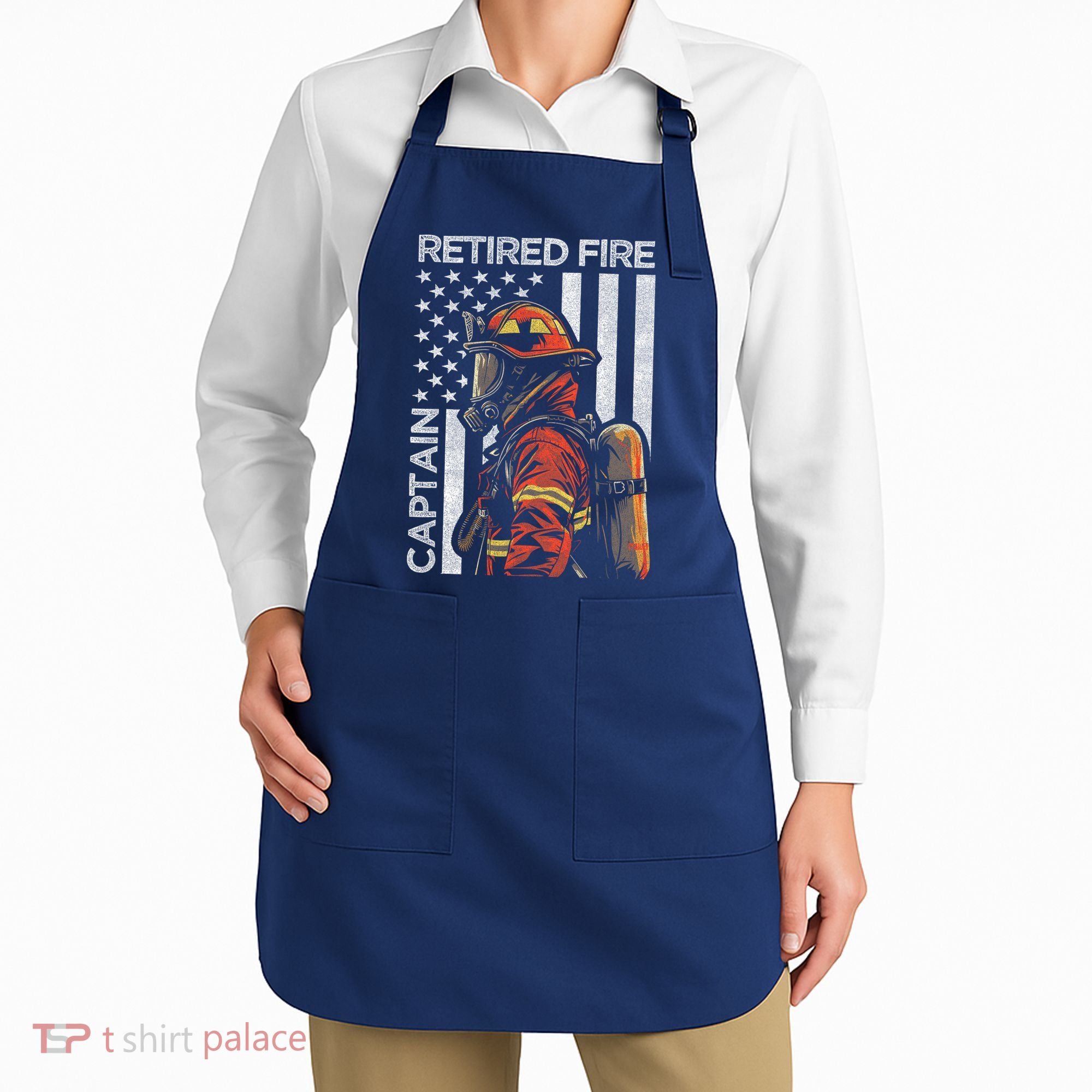 Retired Fire Captain Firefighter Retirement American Flag Apron