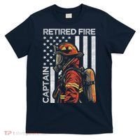 Retired Fire Captain Firefighter Retirement American Flag T-Shirt thumb 0