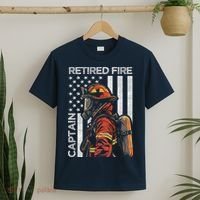 Retired Fire Captain Firefighter Retirement American Flag T-Shirt thumb 2