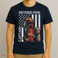 Retired Fire Captain Firefighter Retirement American Flag T-Shirt thumb 3
