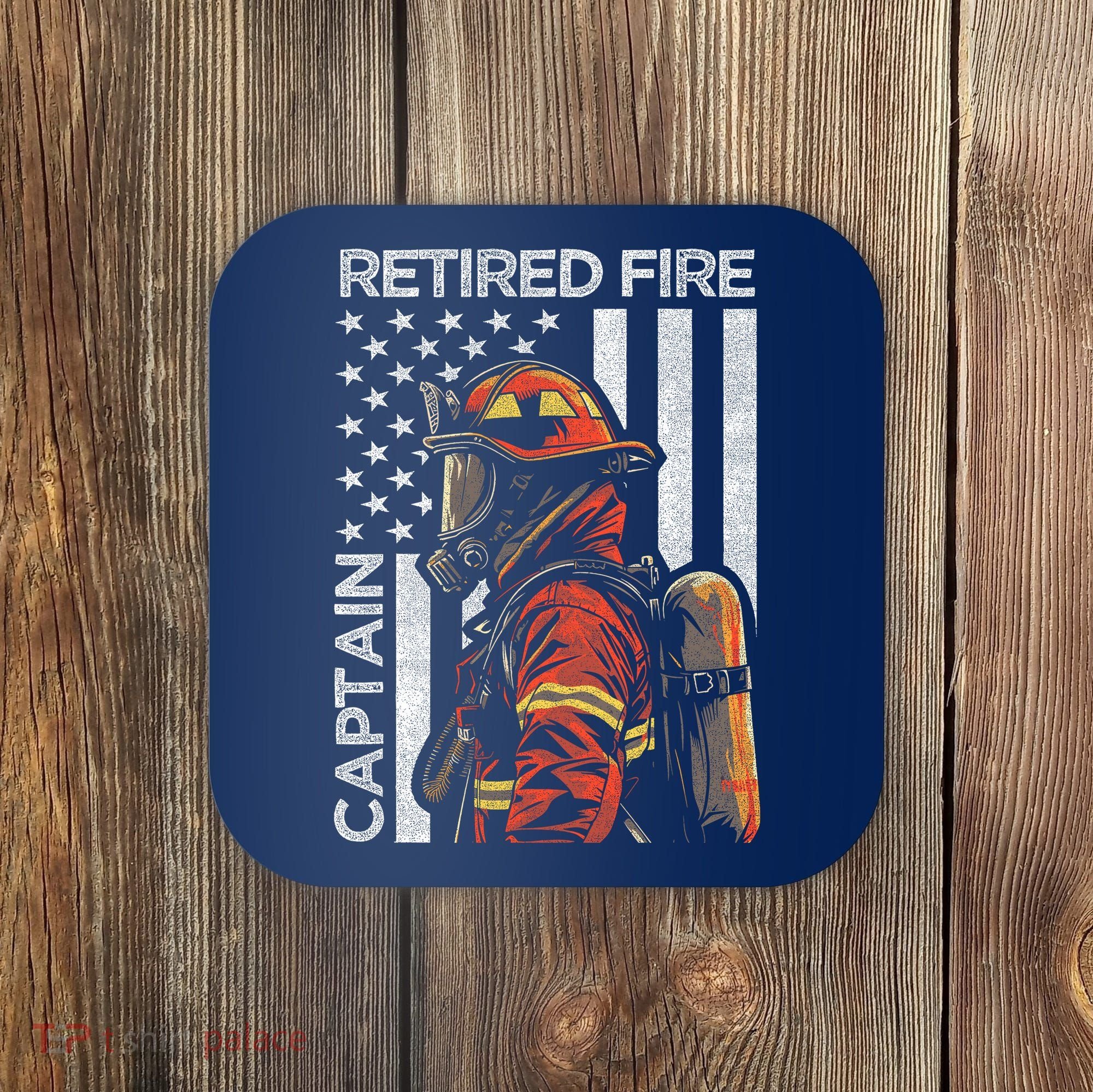 Retired Fire Captain Firefighter Retirement American Flag Coaster