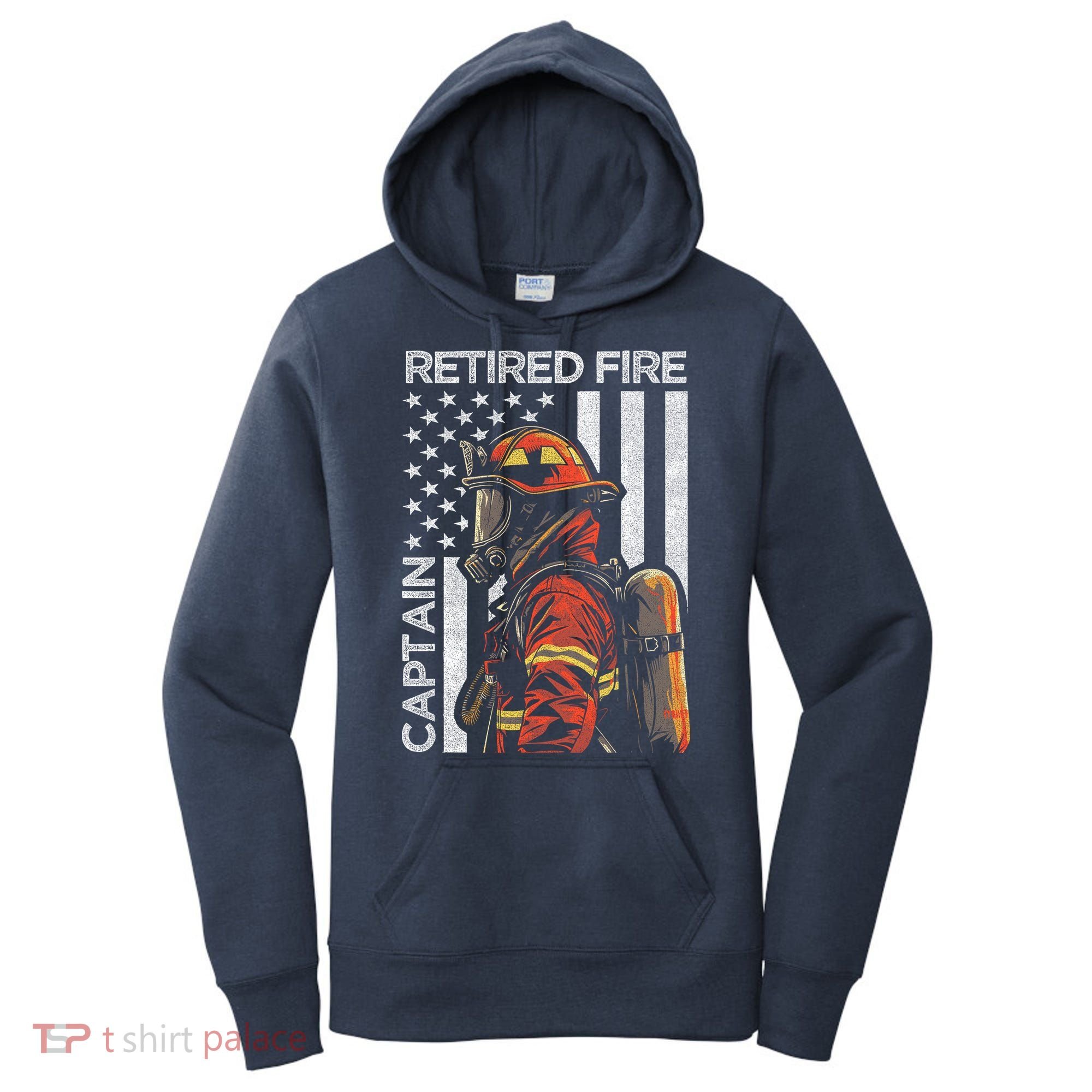 Retired Fire Captain Firefighter Retirement American Flag Women's Hoodie