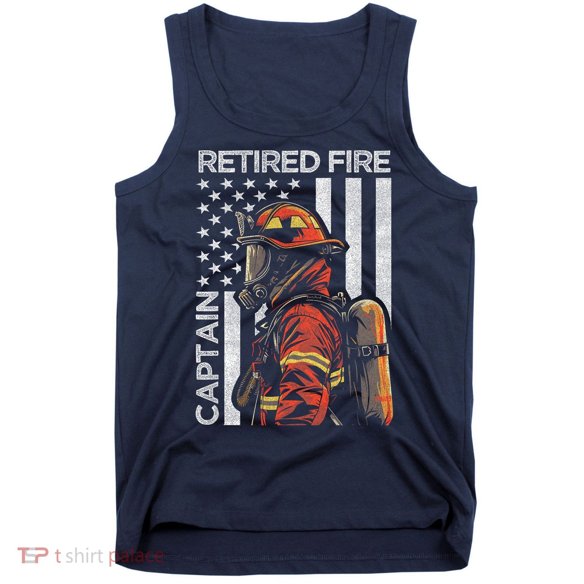 Retired Fire Captain Firefighter Retirement American Flag Tank Top