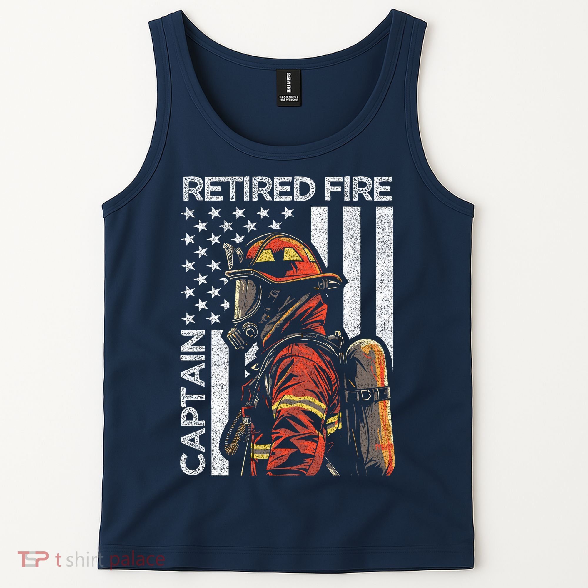 Retired Fire Captain Firefighter Retirement American Flag Tank Top