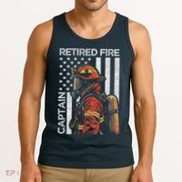 Retired Fire Captain Firefighter Retirement American Flag Tank Top thumb 3