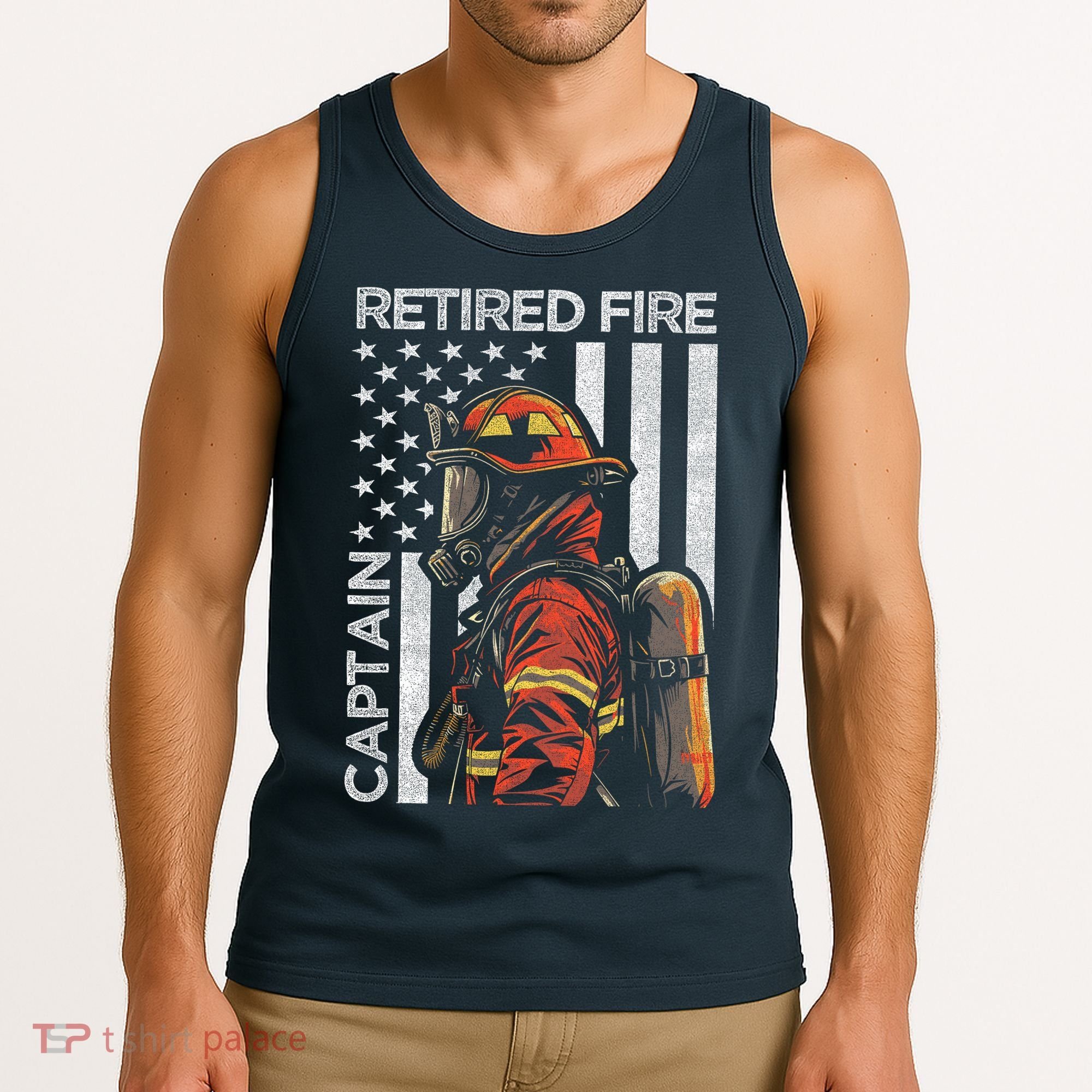 Retired Fire Captain Firefighter Retirement American Flag Tank Top