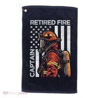 Retired Fire Captain Firefighter Retirement American Flag Golf Towel thumb 0
