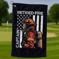 Retired Fire Captain Firefighter Retirement American Flag Golf Towel thumb 1