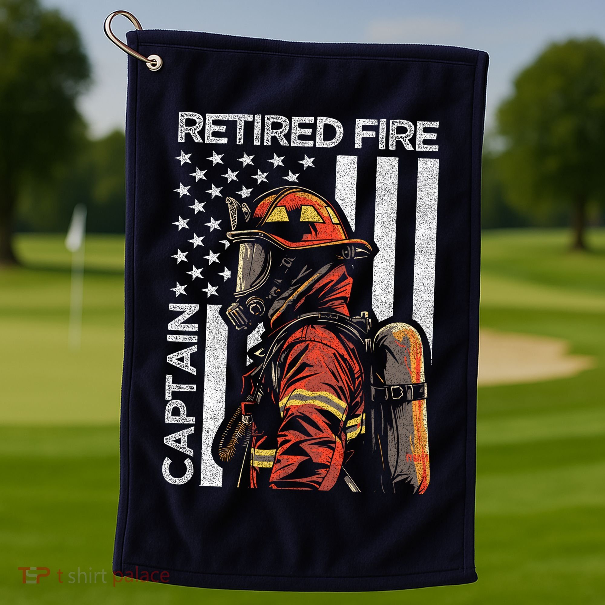 Retired Fire Captain Firefighter Retirement American Flag Golf Towel