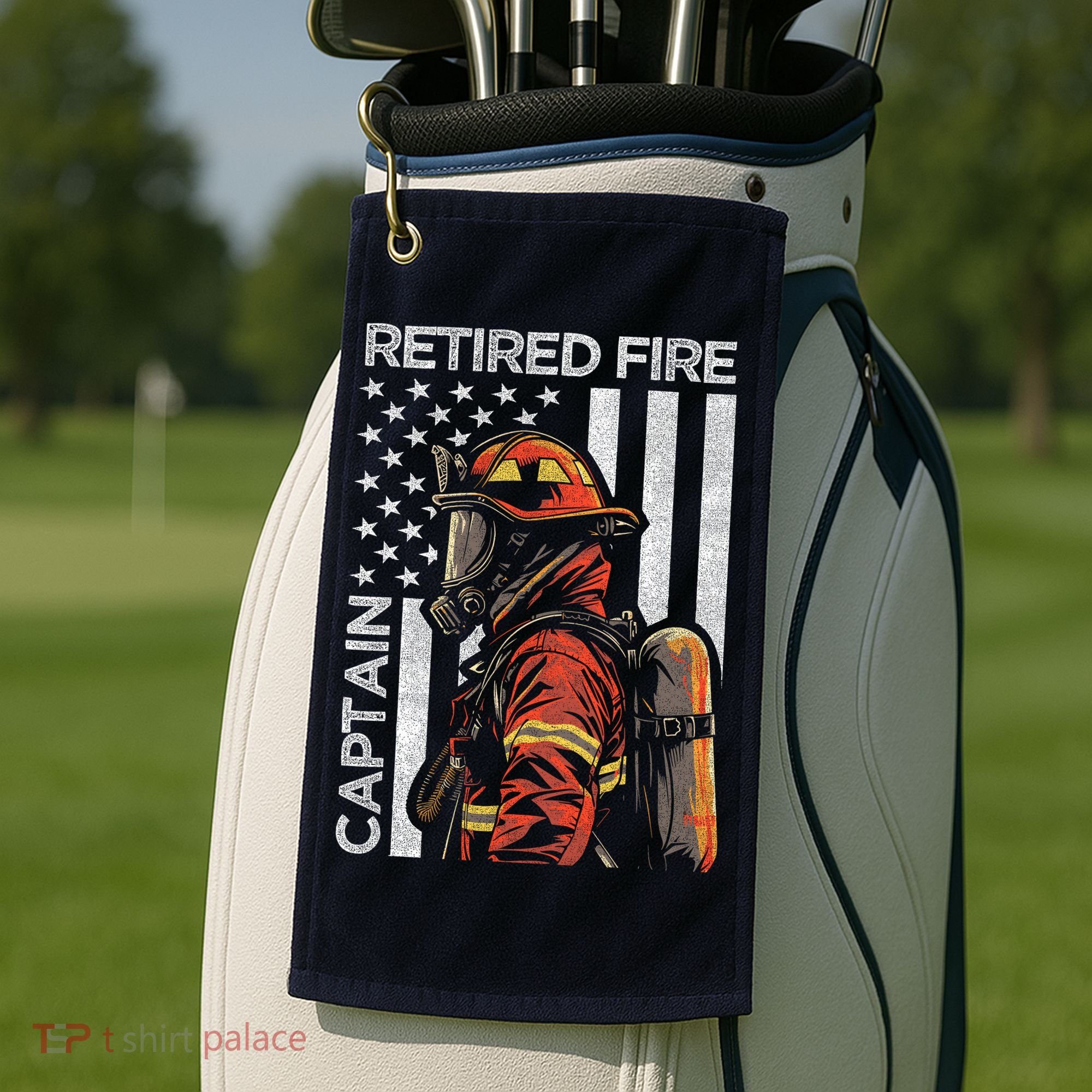 Retired Fire Captain Firefighter Retirement American Flag Golf Towel