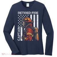 Retired Fire Captain Firefighter Retirement American Flag Women's Long Sleeve Shirt thumb 0