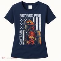 Retired Fire Captain Firefighter Retirement American Flag Women's T-Shirt thumb 0