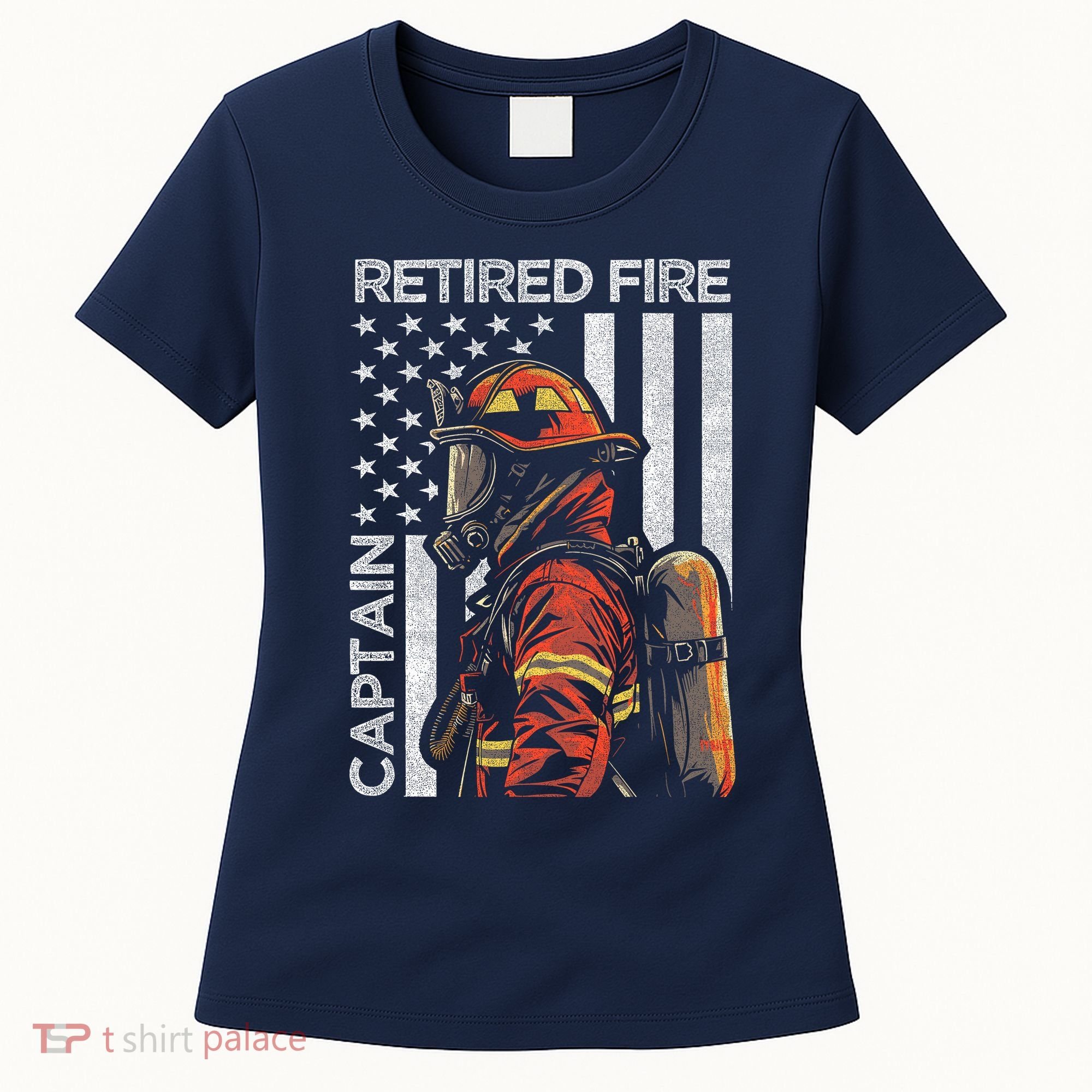 Retired Fire Captain Firefighter Retirement American Flag Women's T-Shirt