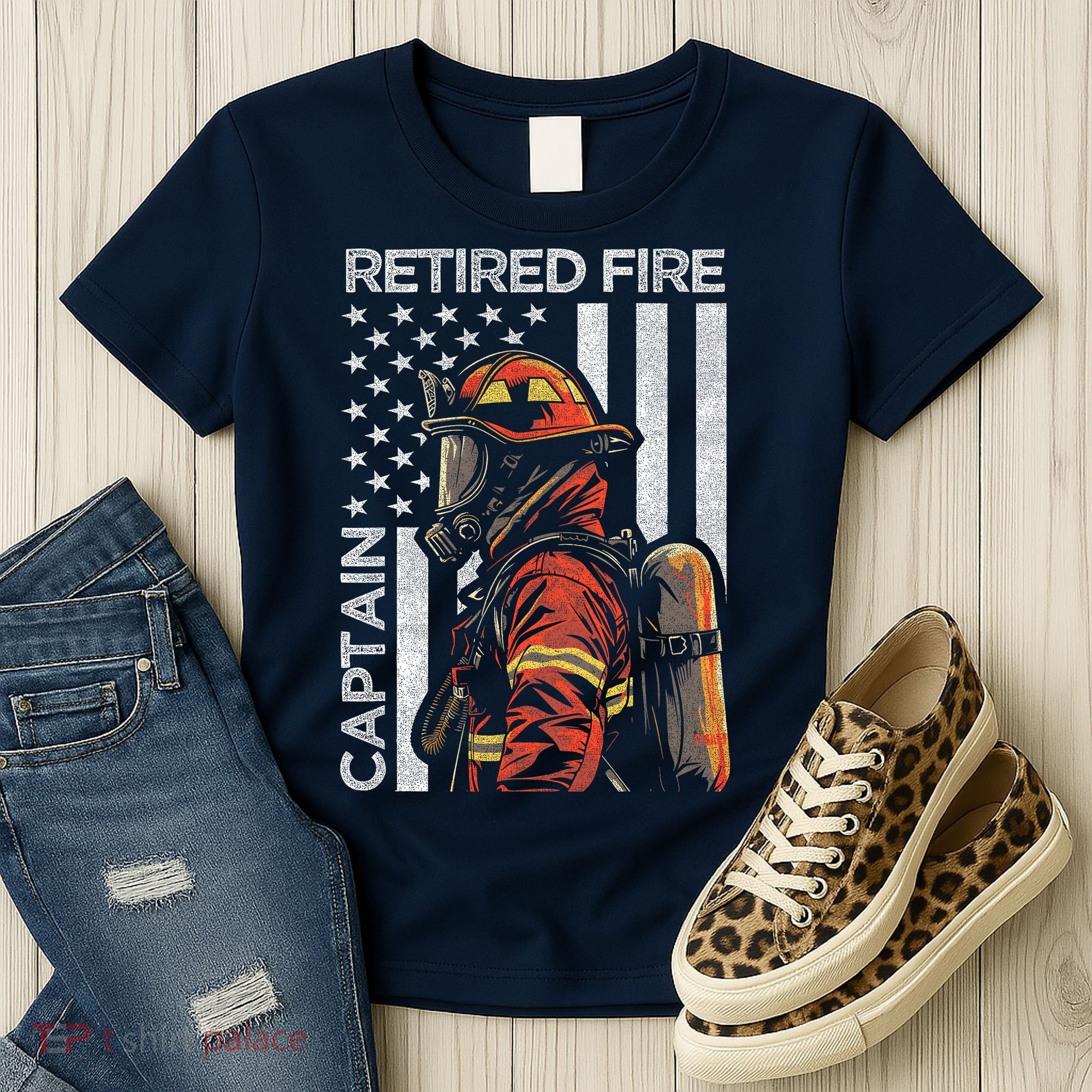 Retired Fire Captain Firefighter Retirement American Flag Women's T-Shirt