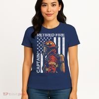 Retired Fire Captain Firefighter Retirement American Flag Women's T-Shirt thumb 4
